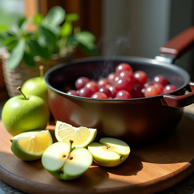 Maçã verde e limão, pectina natural para a geleia de uva.