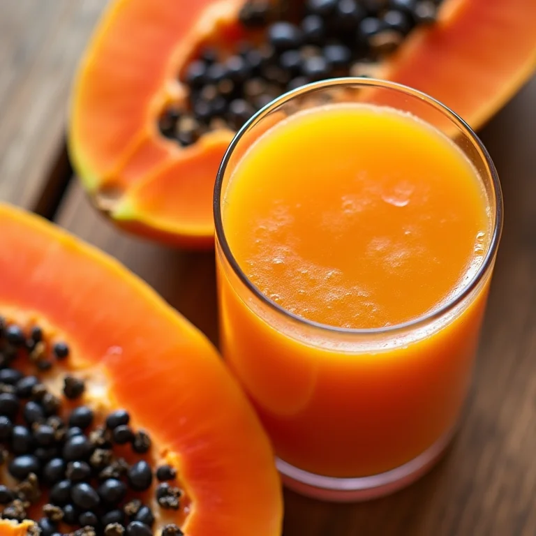 Mamão fresco cortado com suco