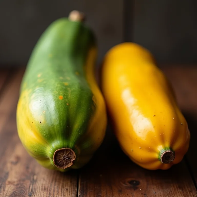 Mamão verde e mamão maduro lado a lado