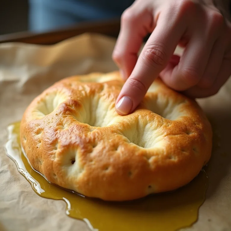 Mãos pressionando massa de focaccia para deixá-la fofinha