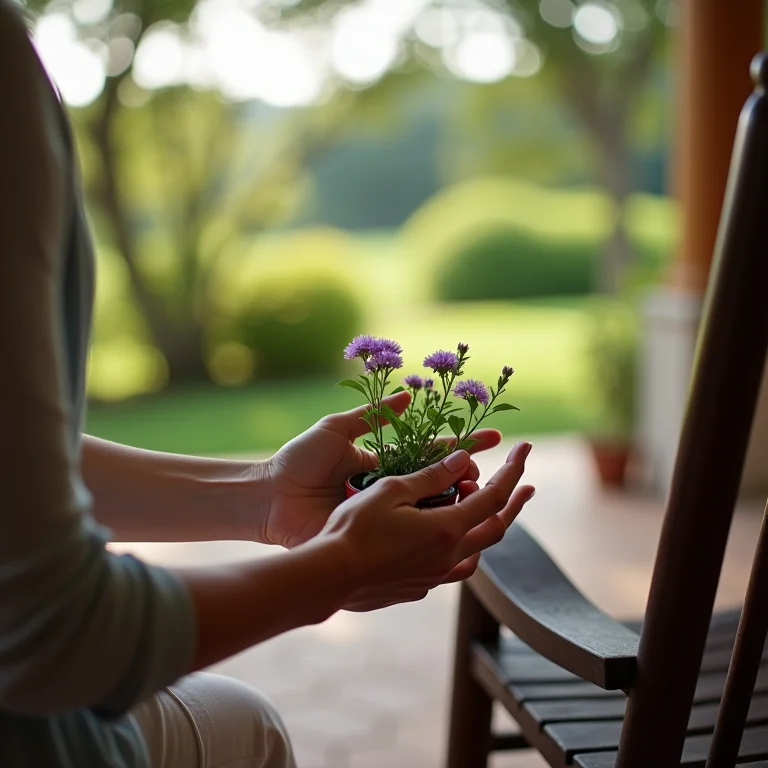 Mãos segurando folhas de verbena para acalmar o estresse