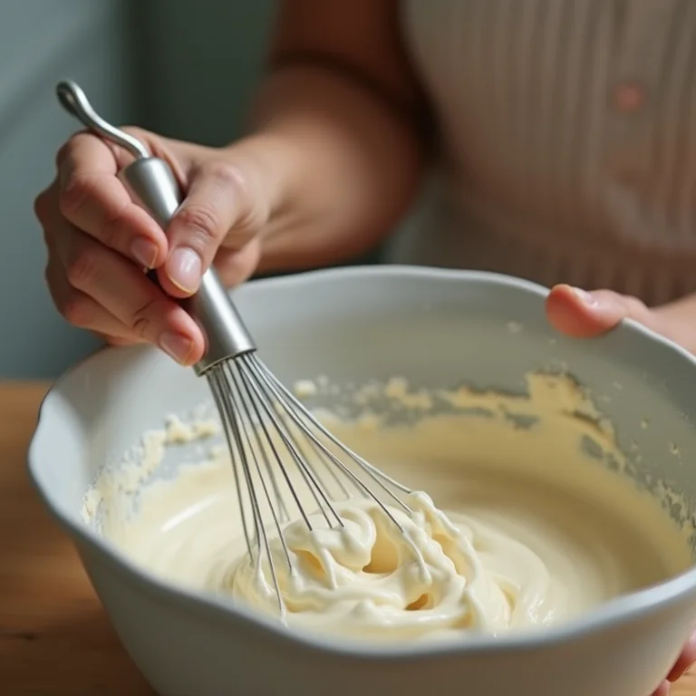 Massa de bolo sendo delicadamente misturada