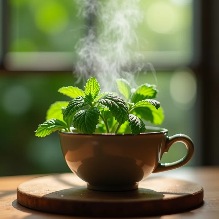 Menta fresca liberando aroma no chá