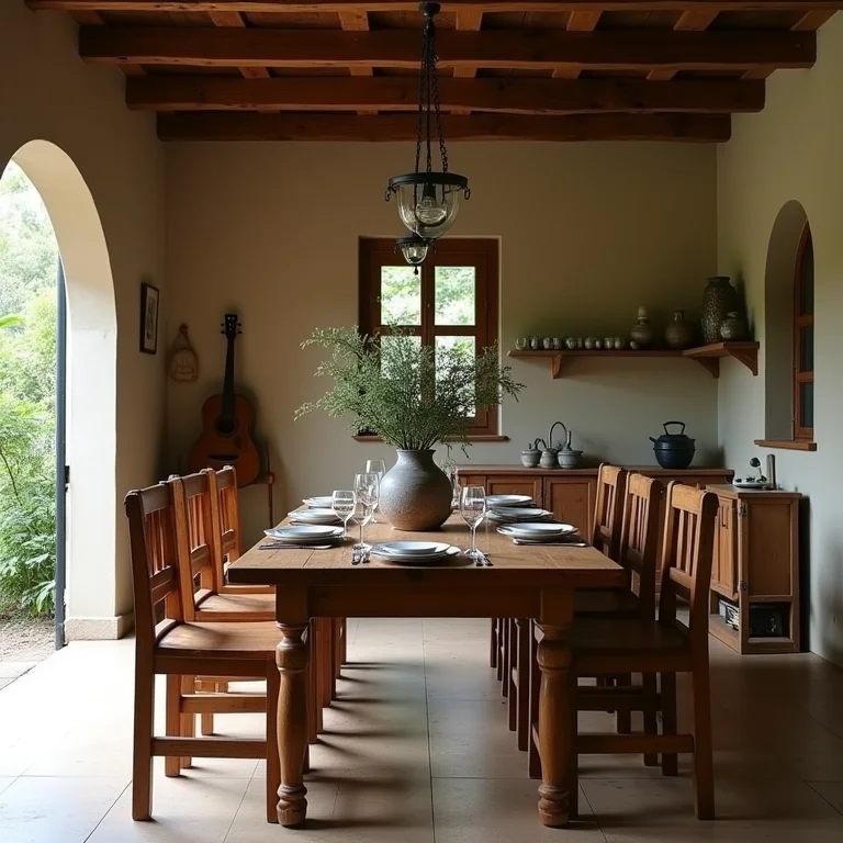 Mesa de jantar rústica em cozinha mineira.