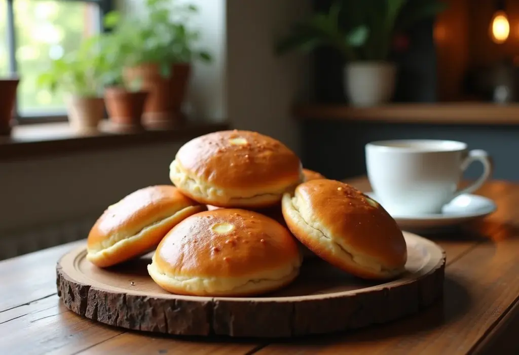 Mesa farta com biscoitão de polvilho gigante e café, receita de roça.