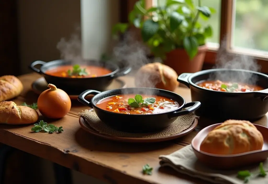 Mesa farta com pratos quentes típicos da roça para o inverno