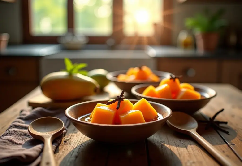 Mesa rústica com doce de mamão caseiro