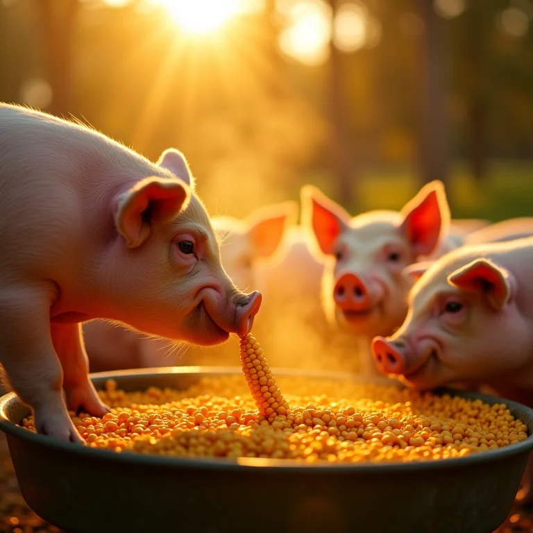 Milho sendo servido para porcos famintos