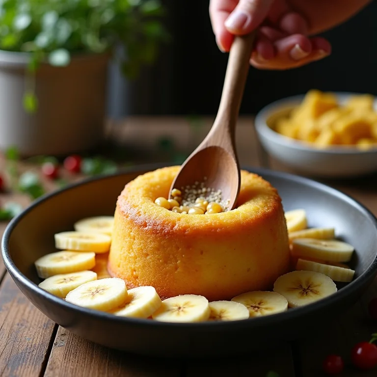 Misturando os ingredientes do bolo de casca de banana.