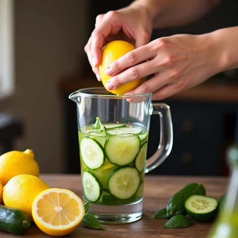 Modo de preparo do suco de pepino com limão: espremendo o limão.