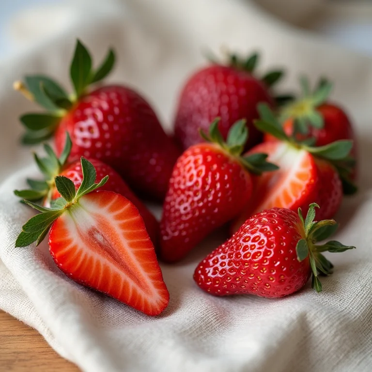 Morangos frescos e cortados em close-up