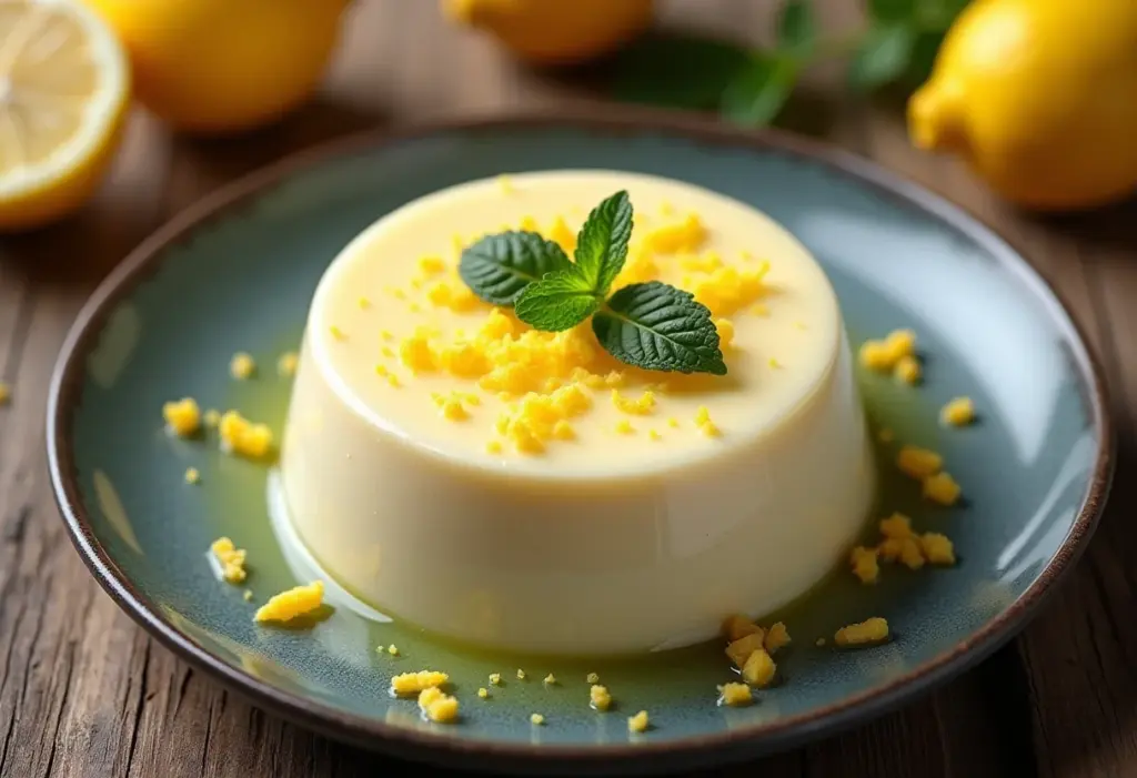 Mousse de limão com zestes e folhas de hortelã