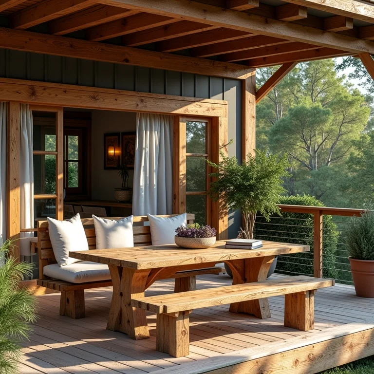 Móveis rústicos no deck