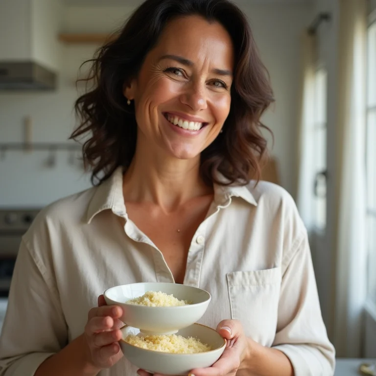 Mulher brasileira adicionando queijo parmesão ao macarrão