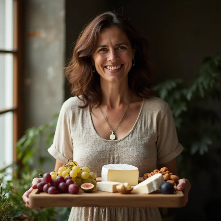 Mulher brasileira degustando queijos artesanais de leite de búfala.