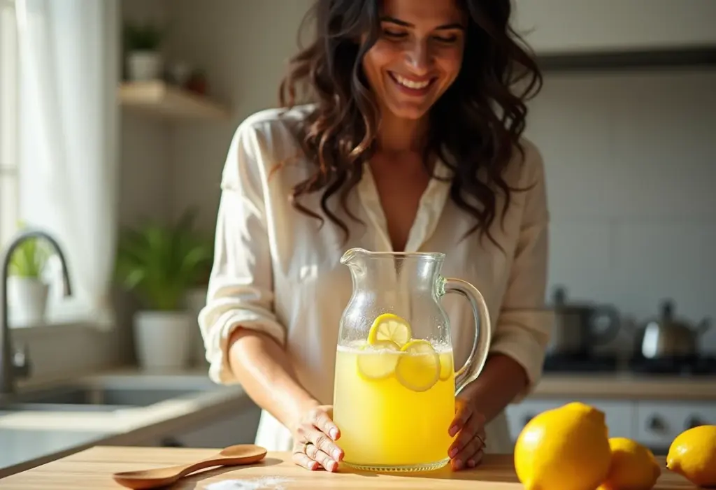 Suco de limão perfeito: o segredo para um sabor sem igual Mulher brasileira preparando limonada caseira.