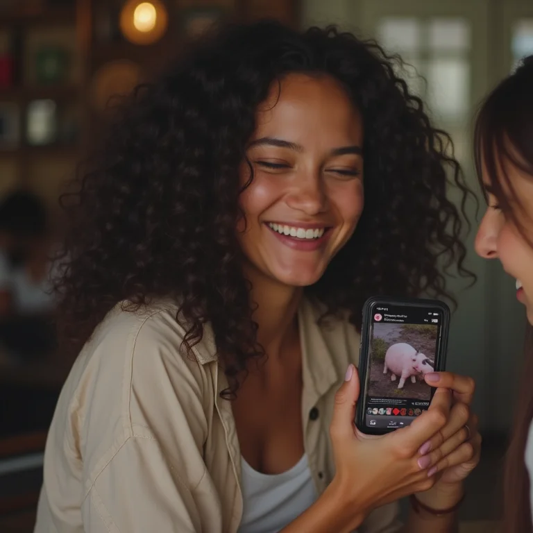 Mulher mostra vídeo viral do porco para amiga