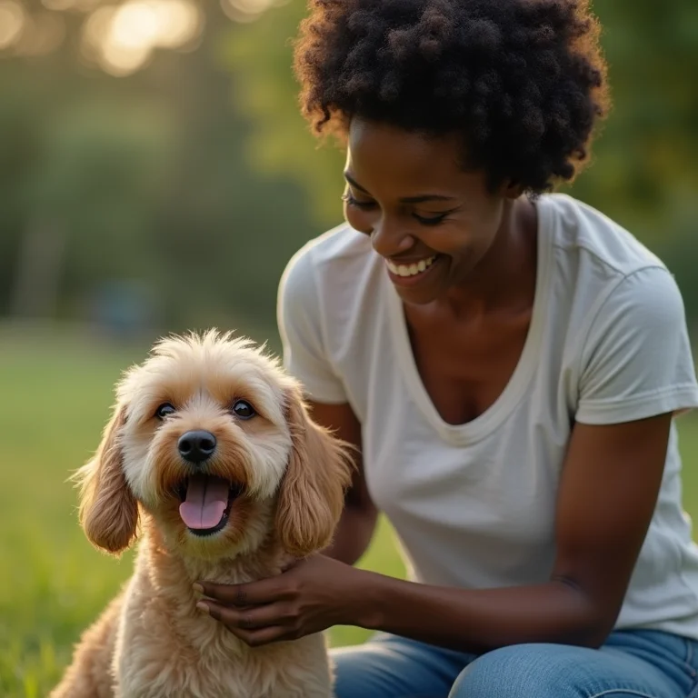 Mulher negra aplicando terra de diatomáceas em cachorro para eliminar pulgas e carrapatos.