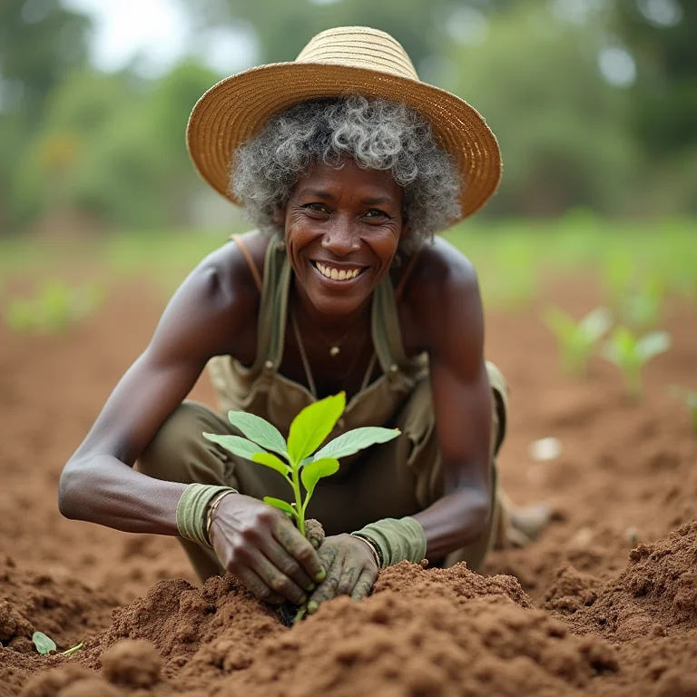 Mulher negra plantando na Caatinga