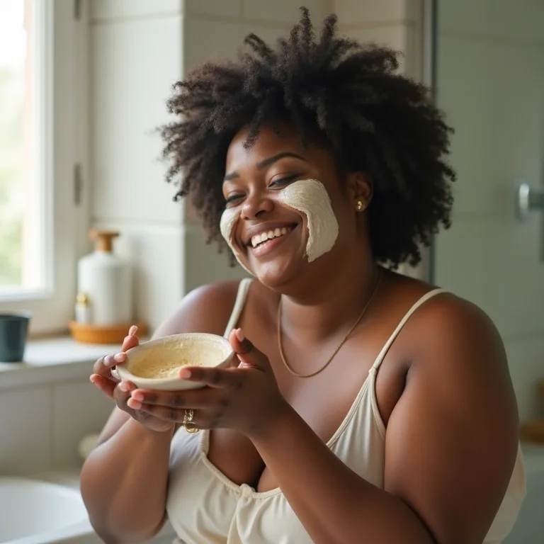 Mulher negra preparando máscara facial com tanchagem.