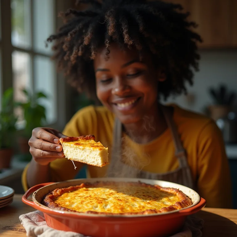Mulher negra sorrindo com Empadão Goiano