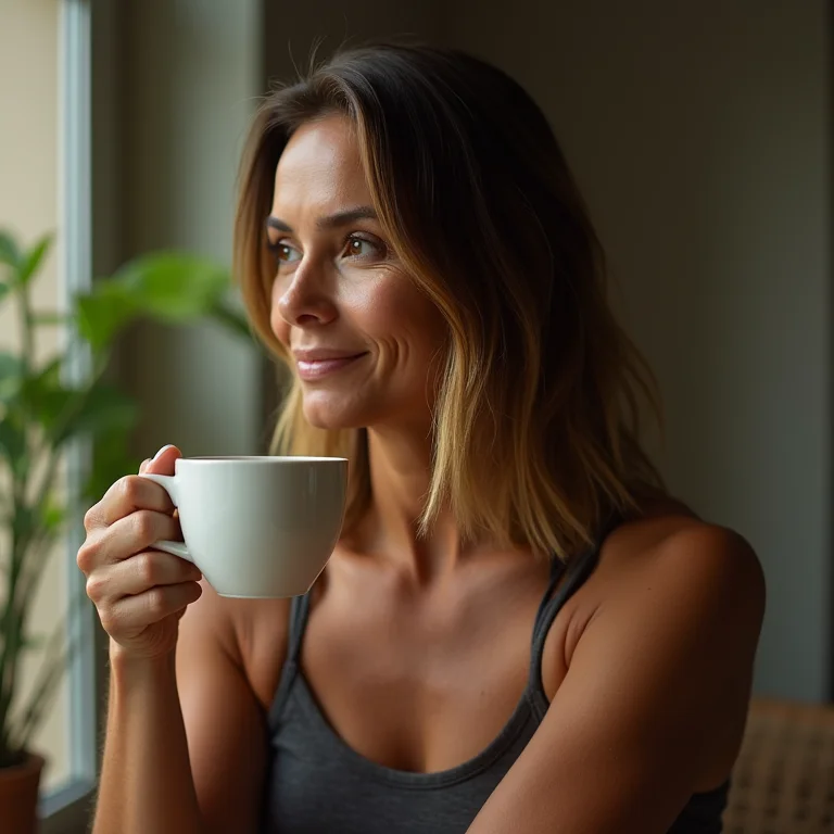 Mulher parda bebendo chá após exercício para controlar colesterol