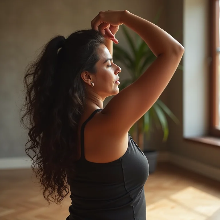 Mulher parda se alongando após tomar chá de PariParoba