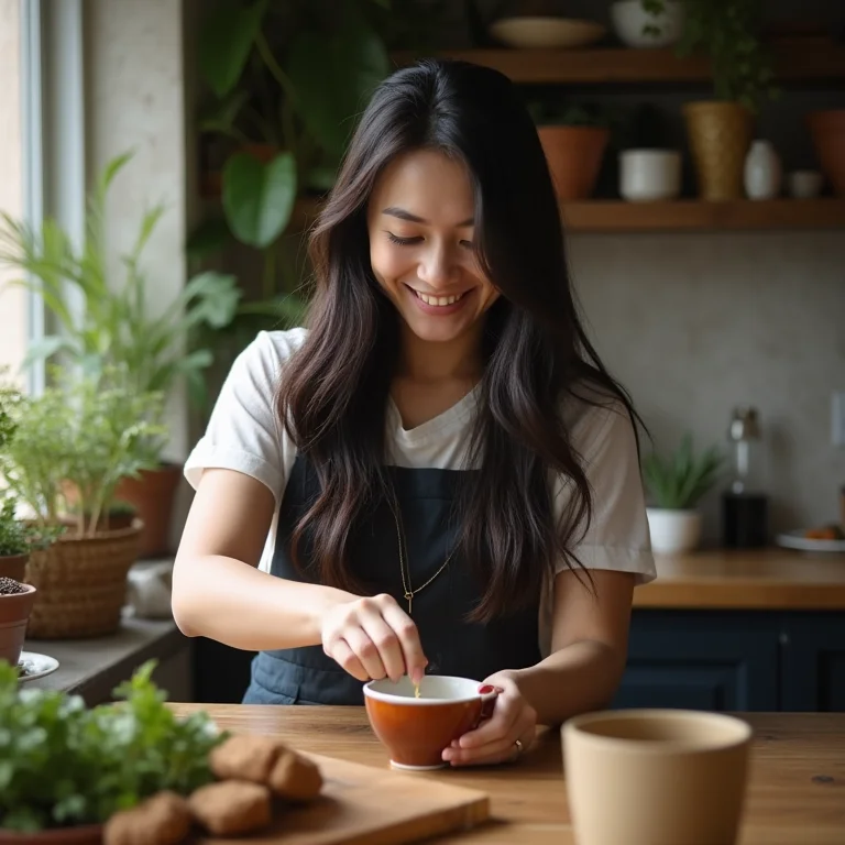 Mulher preparando chá para os rins