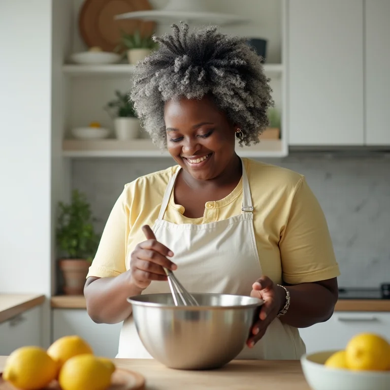 Mulher preparando mousse de limão em casa