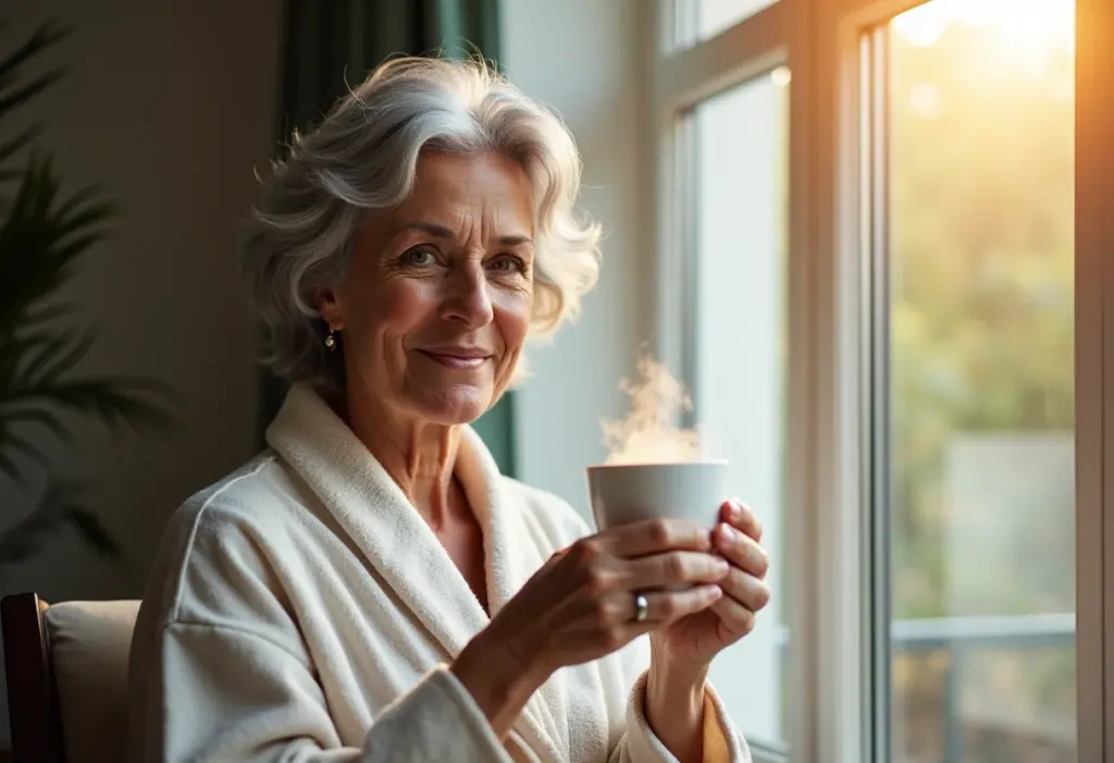 Chá de amora com canela: O segredo para um sono profundo Mulher relaxando com chá de amora e canela