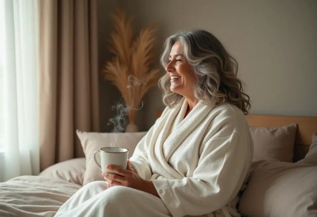 Chá de Capim Cidreira com Gengibre: O segredo para dormir e emagrecer Mulher relaxando com chá de capim cidreira e gengibre antes de dormir