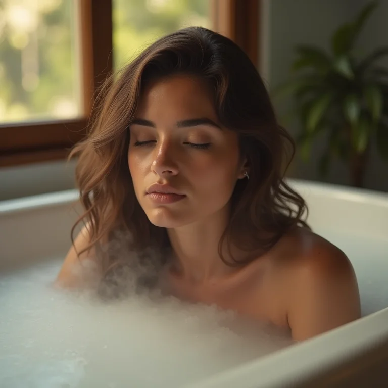 Mulher relaxando em banho de ervas