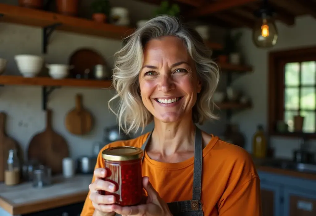 Geleia de Pimenta Caseira: Segredos e Truques para um Sabor Único Mulher sorrindo com geleia de pimenta caseira