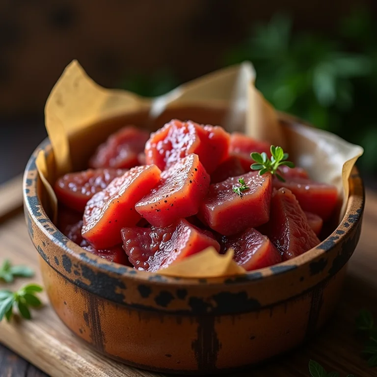 Paçoca de carne seca congelada em pote rústico