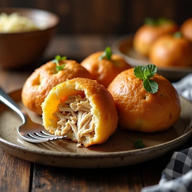 Pão de Queijo de Frigideira com Frango Desfiado