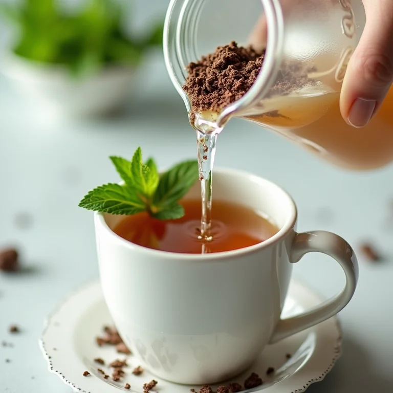 Passo a passo do preparo do chá de hortelã com chocolate