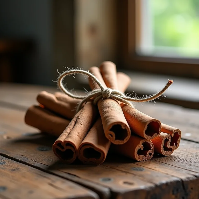 Paus de canela orgânica amarrados.