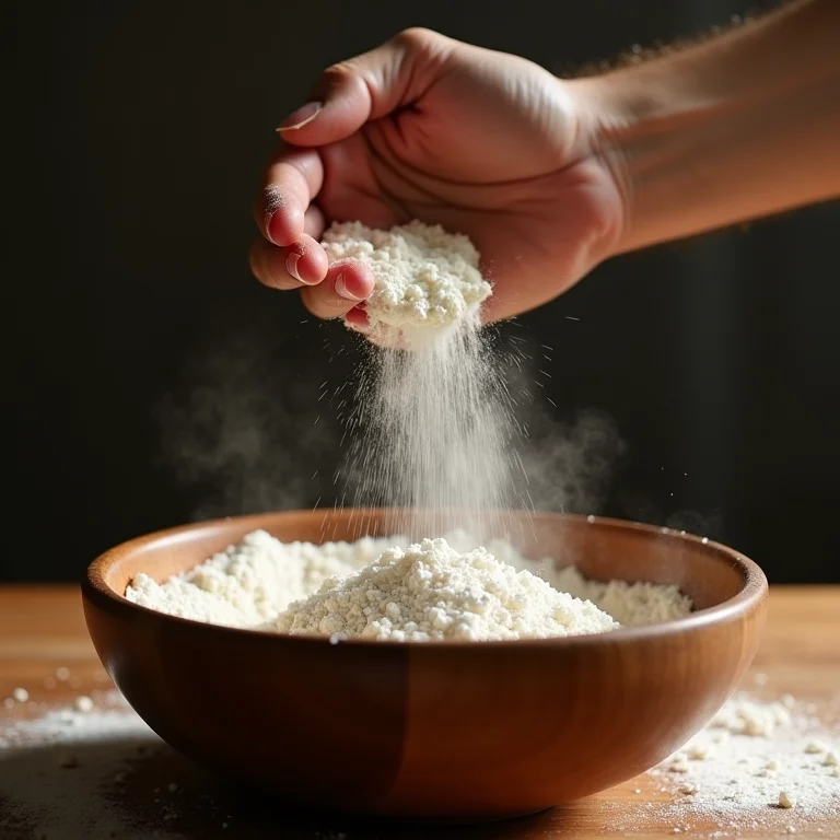 Peneirando a farinha para a massa da torta