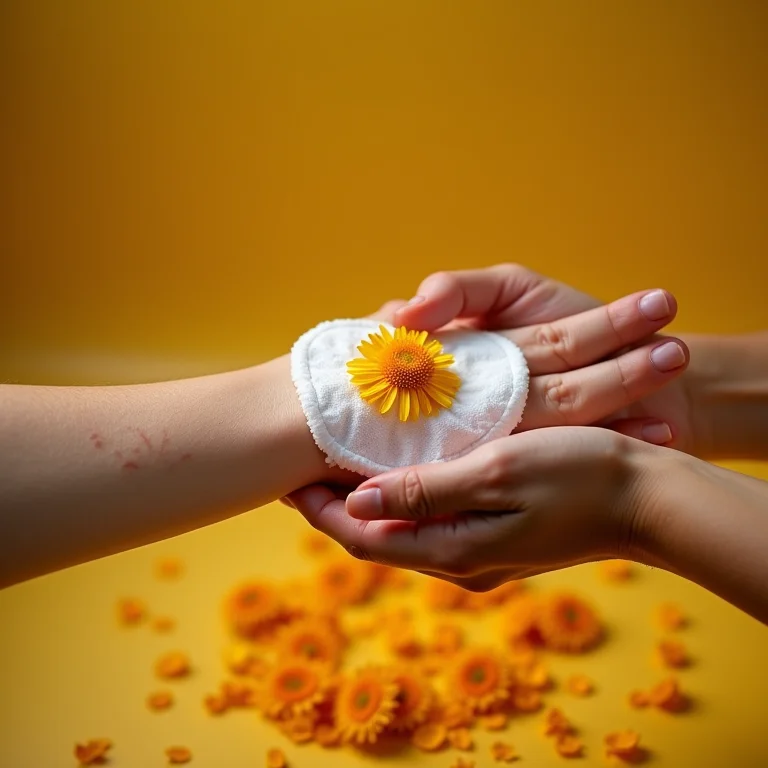 Pessoa aplicando chá de calêndula na pele para clarear manchas