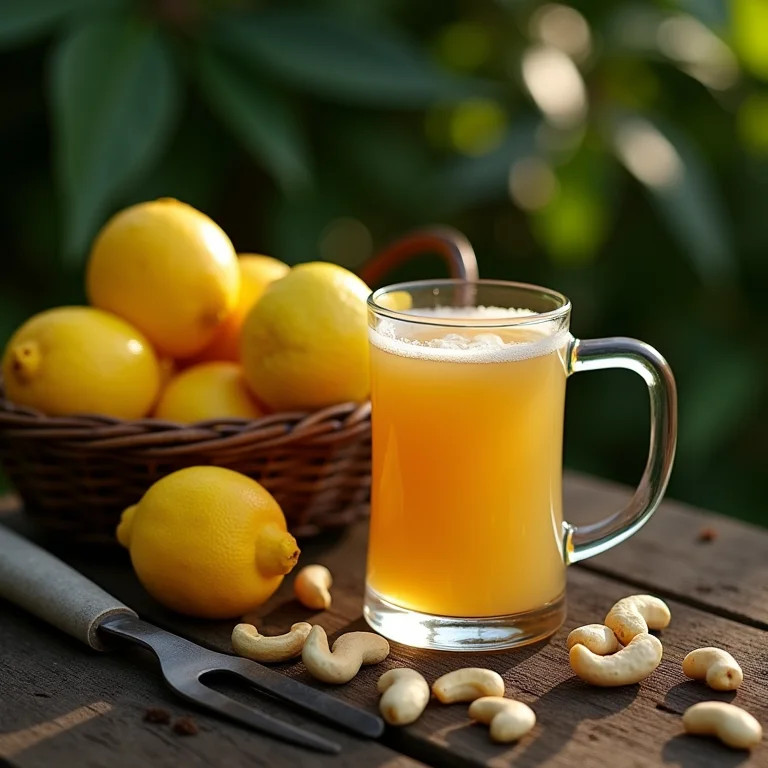 Pessoa bebendo chá de caju com limão enquanto trabalha no jardim.