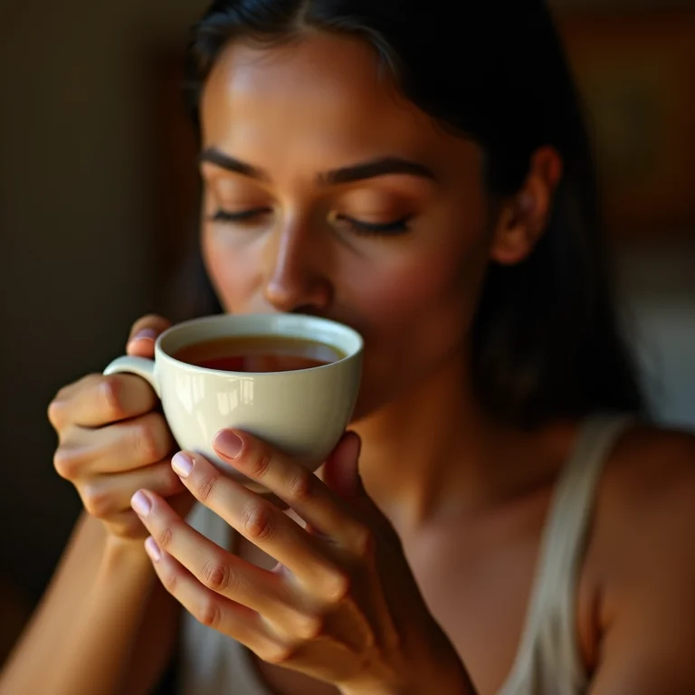 Pessoa bebendo chá de cebola para melhorar a digestão.