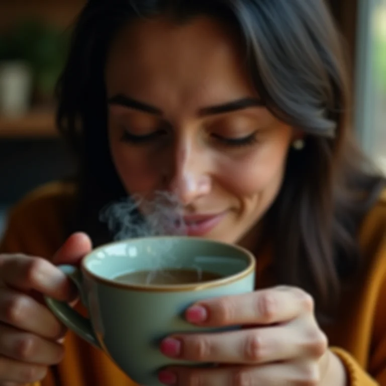 Pessoa tomando chá de orégano e relaxando