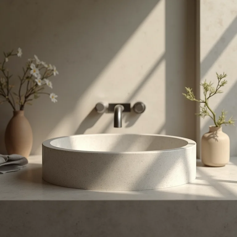 Pia de pedra sabão em banheiro minimalista