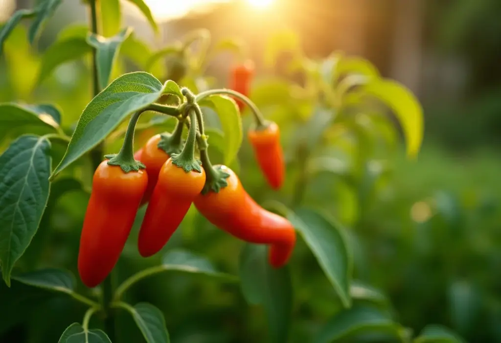Pimenta biquinho madura em planta no sítio
