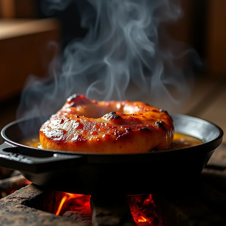 Pinhão assando na chapa do fogão a lenha.