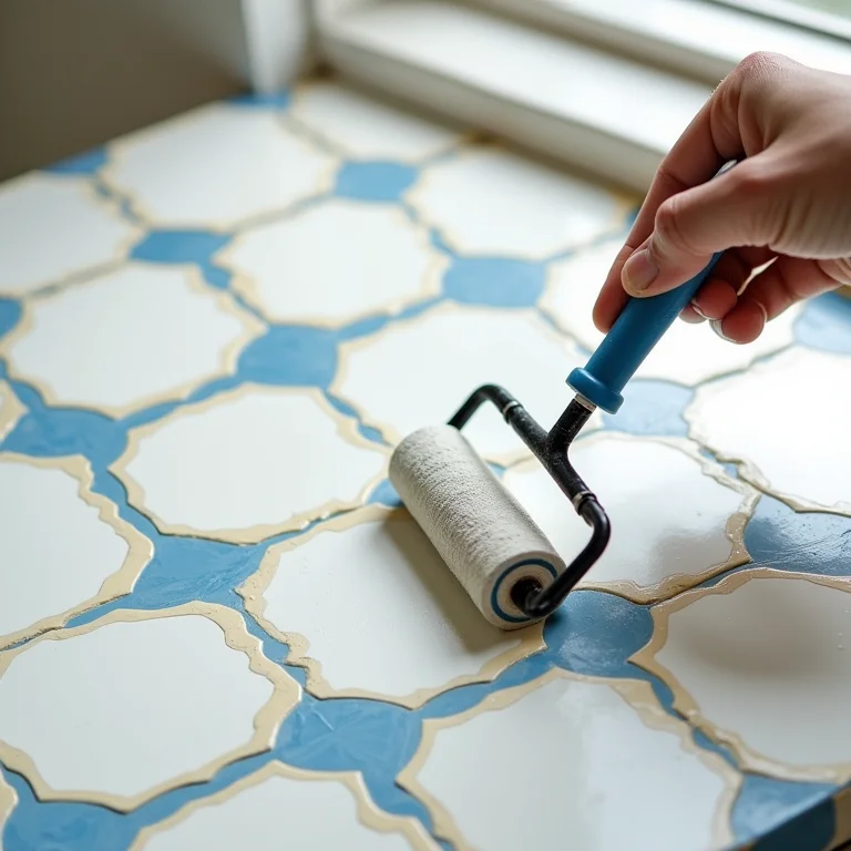 Pintando os azulejos passo a passo.