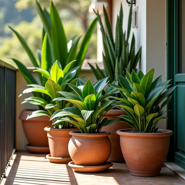 Plantas artificiais de aparência artificial em sacada