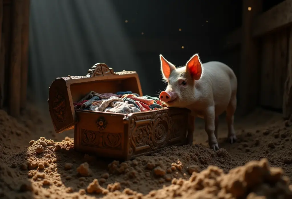 Porco encontra baú antigo em fazenda