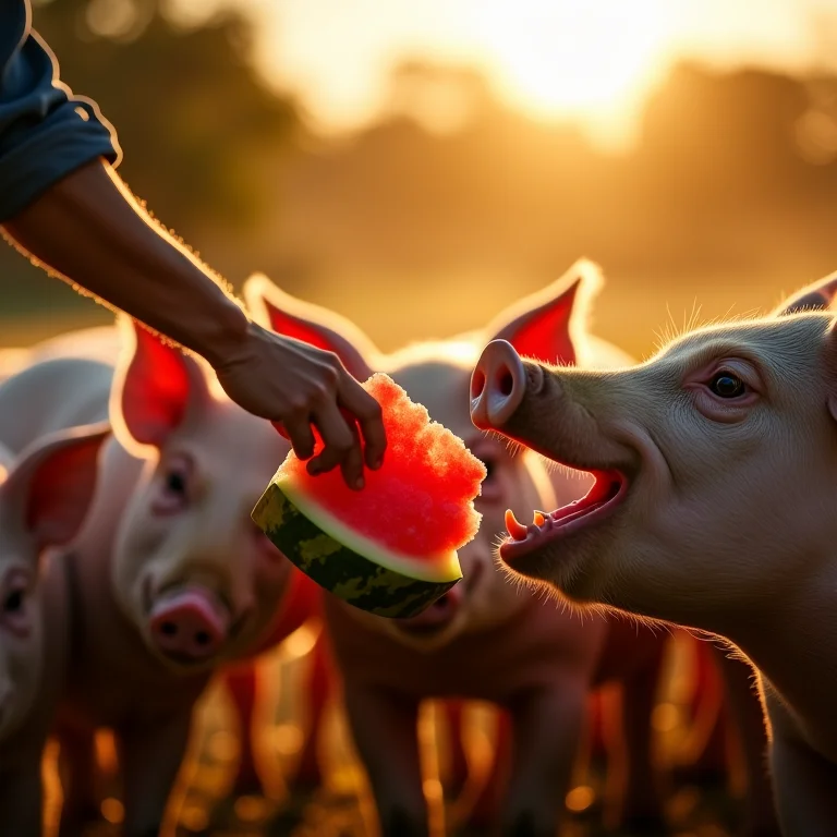 Porcos saboreando frutas frescas