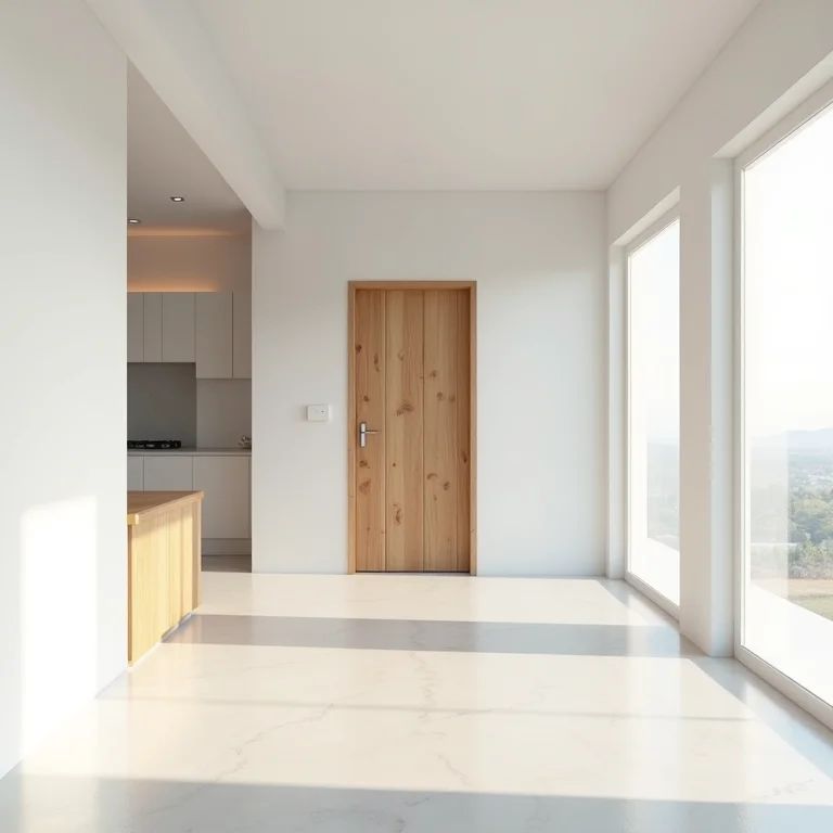 Porta de madeira rústica em casa minimalista